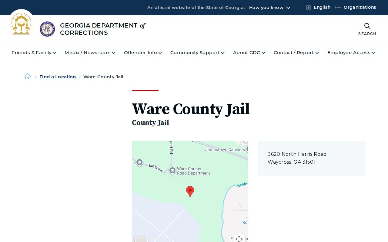 Ware County Jail release records facility listing