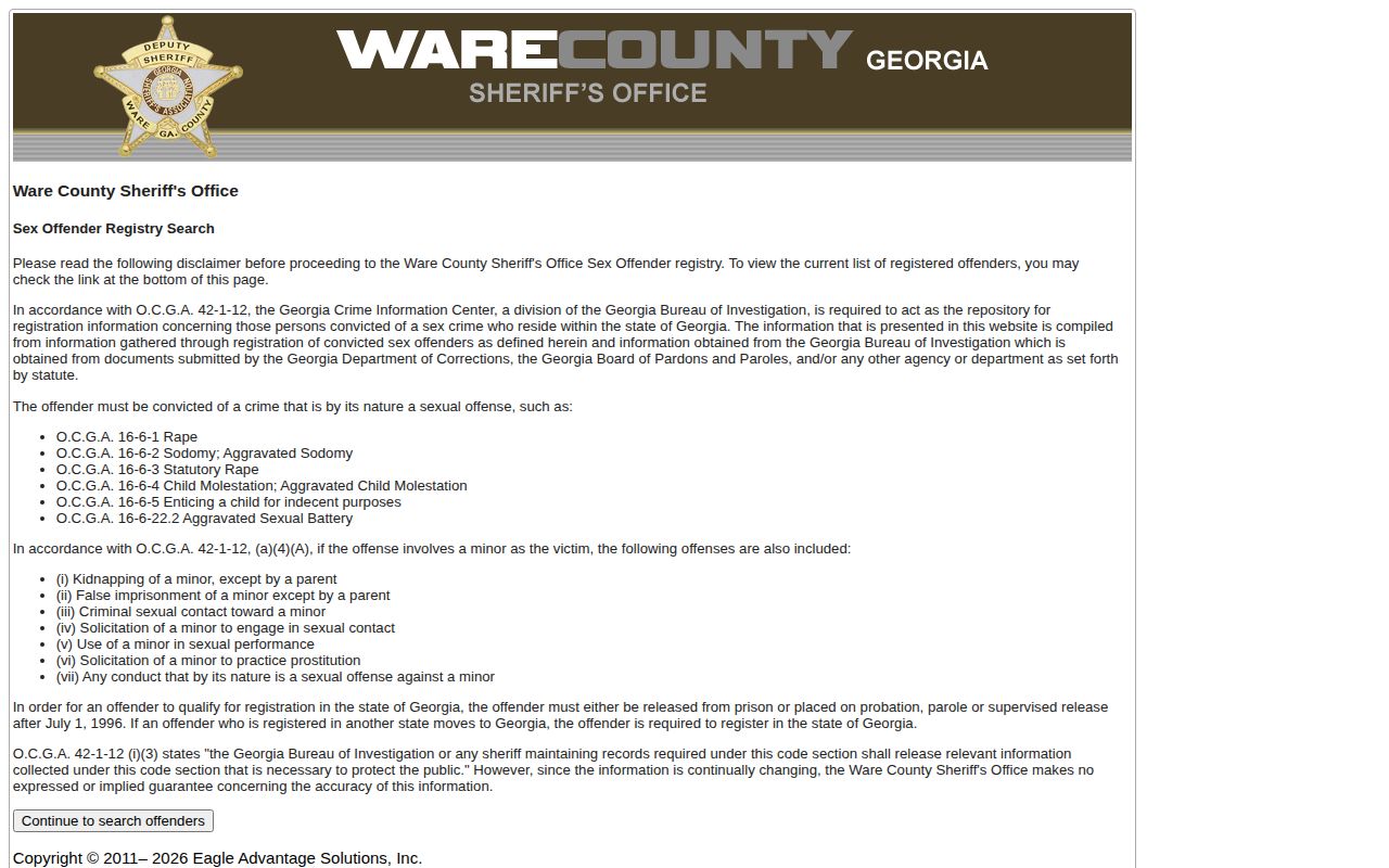 Ware County released inmate registry photo search
